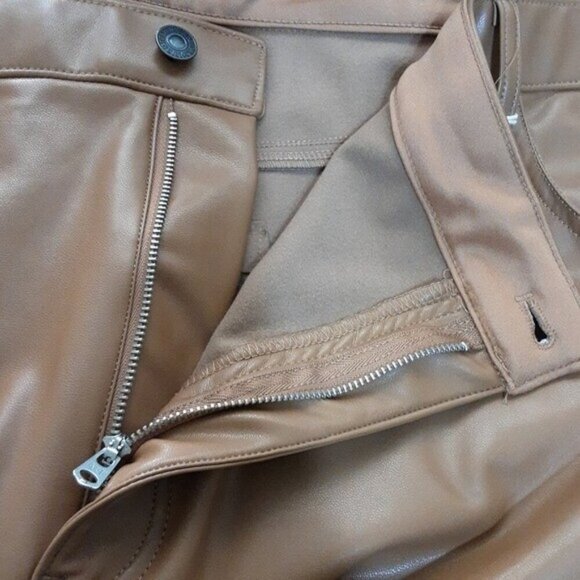 abercrombie & fitch pant women 24R the 90's straight vegan leather tan event y2k - Picture 4 of 9